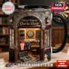 Black mug features detailed 3D dart shop facade with Your Name Darts Shop sign, dartboard, and miniature darts equipment!