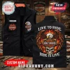 Black vest: Eagle, Harley-Davidson Cycles, Skull, Flames. Text: Live To Ride, Ride To Live. Patches: Custom name option!