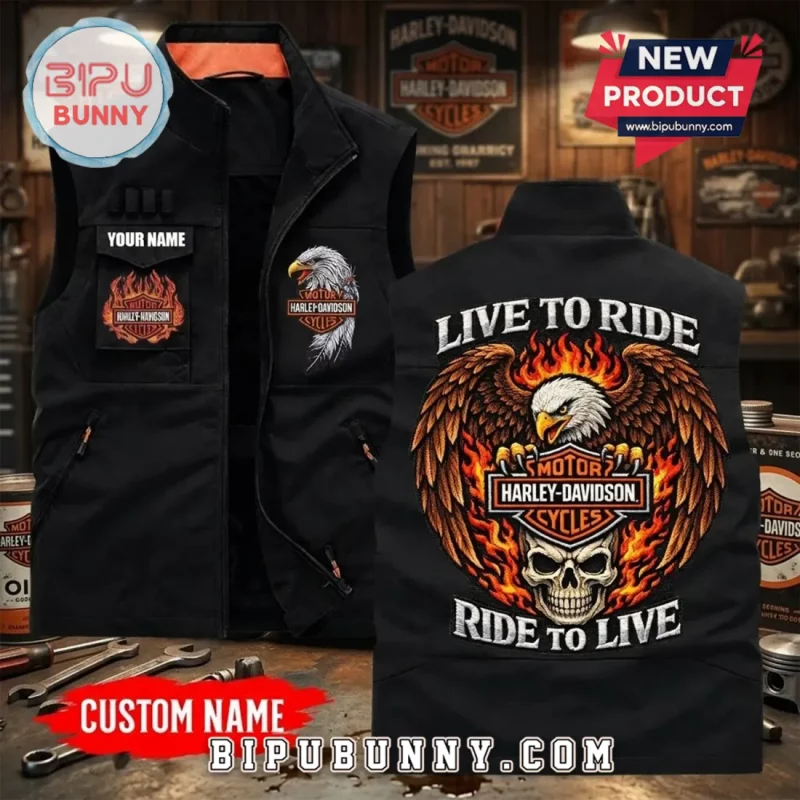 Personalized Harley-Davidson Flaming Skull Eagle Motorcycle Puffer Jacket