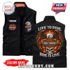 Black vest w/ Harley-Davidson Cycles logo, eagles, skull, flames, text: LIVE TO RIDE, RIDE TO LIVE! Custom name option!