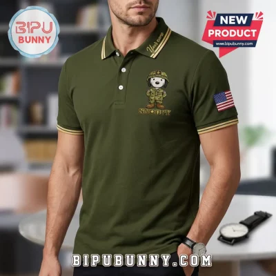 Personalized Snoopy US Army Veteran Patriotic Green Polo Shirt