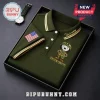 Olive green polo shirt, gold stripes, American flag, cartoon Snoopy in U.S. ARMY camo, SNOOPY, Your name!