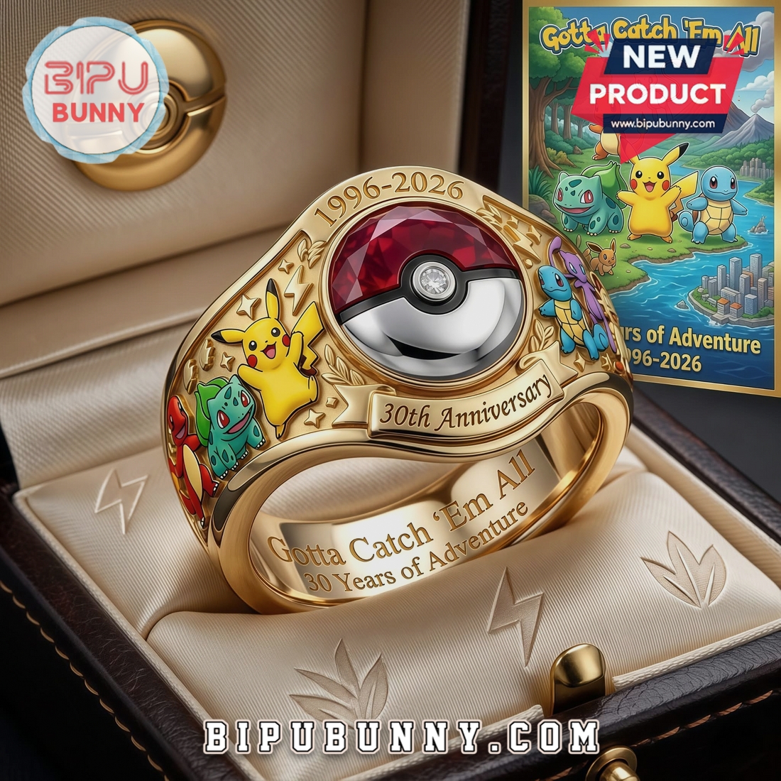 Pokémon 30th Anniversary Commemorative Gotta Catch ‘Em All Gold Ring Pokémon 30th Anniversary Commemorative Gotta Catch ‘Em All Gold Ring