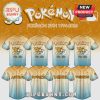 Pokemon 30th anniversary baseball jersey featuring team names like Astros, Dodgers, Yankees, Brewers with Pikachu.!