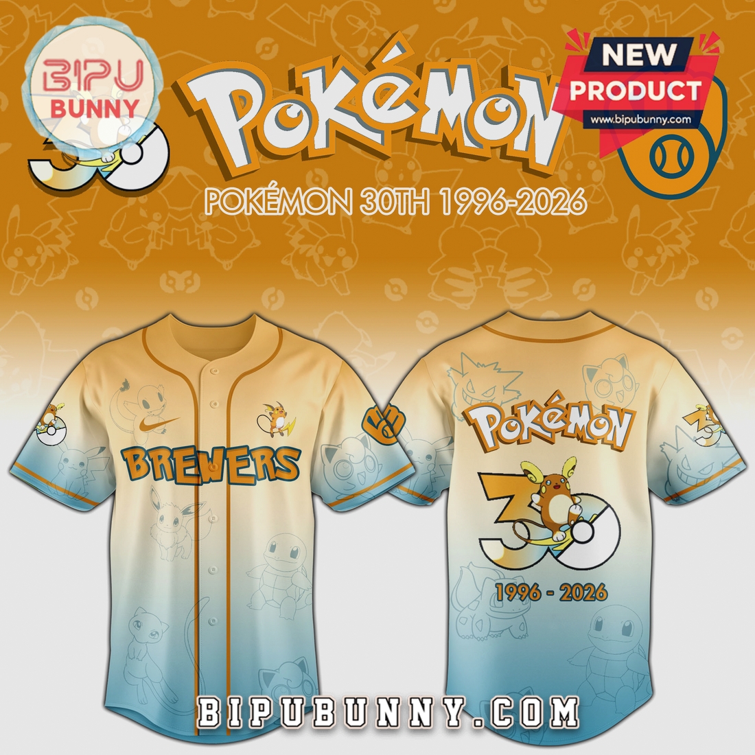 Pokémon 30th Anniversary MLB Team Raichu Limited Edition Baseball Jersey Pokémon 30th Anniversary MLB Team Raichu Limited Edition Baseball Jersey