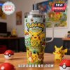 Customizable 30th Anniversary Pokémon tumbler with Pikachu, Bulbasaur, Charmander, Eevee, and the name 'David'.!