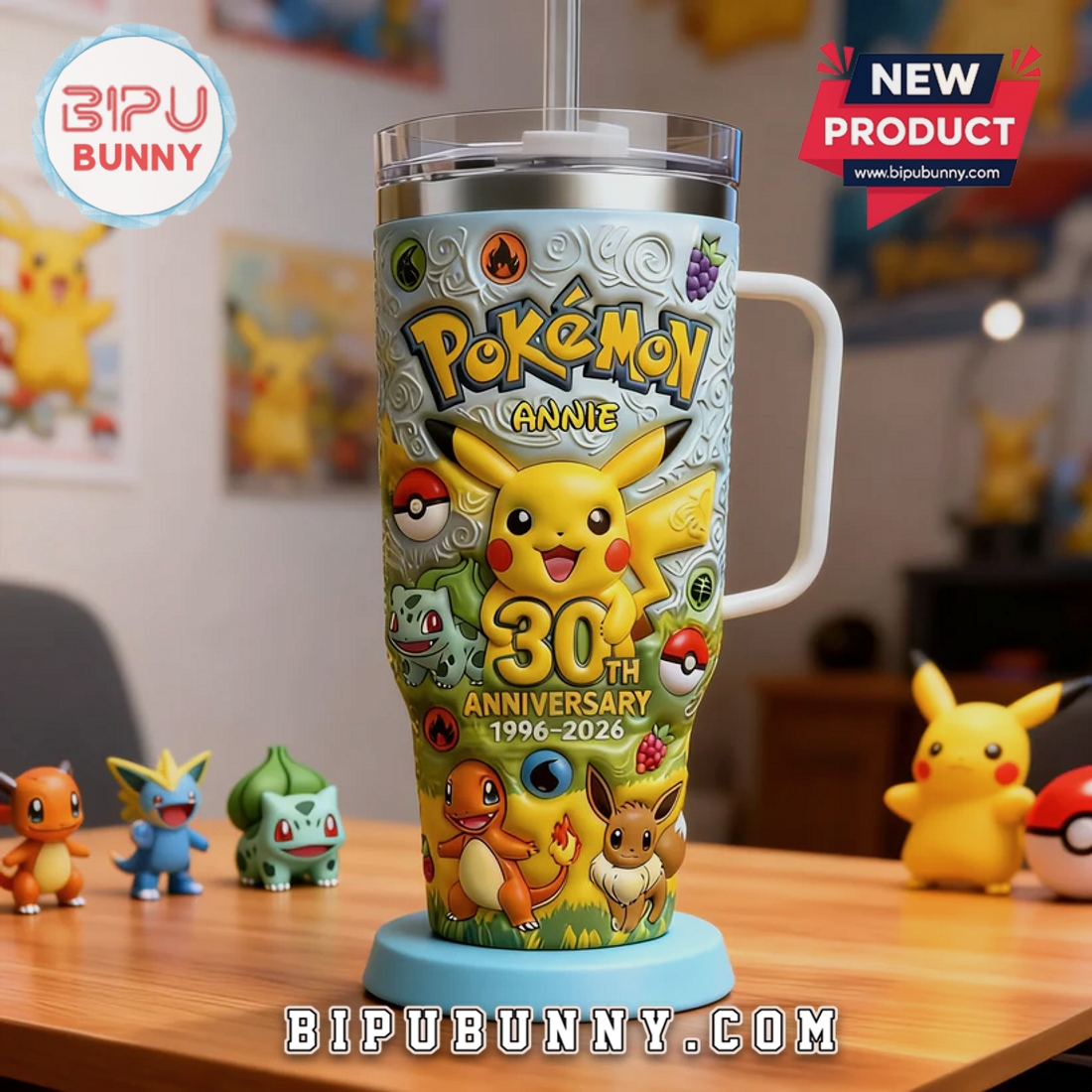 Pokémon 30th Anniversary Personalized 3D Design Stainless Steel Tumbler Pokémon 30th Anniversary Personalized 3D Design Stainless Steel Tumbler