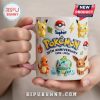 Customizable mug with Pikachu, Charmander, Bulbasaur, Eevee, and Pokémon 30th Anniversary art. Add your name!