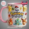 White mug featuring Pokemon characters like Pikachu, Charmander, Bulbasaur, Eevee, plus the Pokemon logo and '30th Anniversary'.!