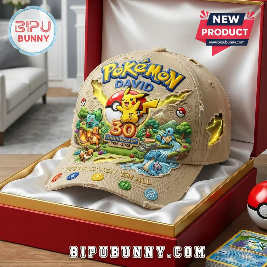 Pokemon 30th Anniversary Personalized Premium 3D Baseball Cap Pokemon 30th Anniversary Personalized Premium 3D Baseball Cap