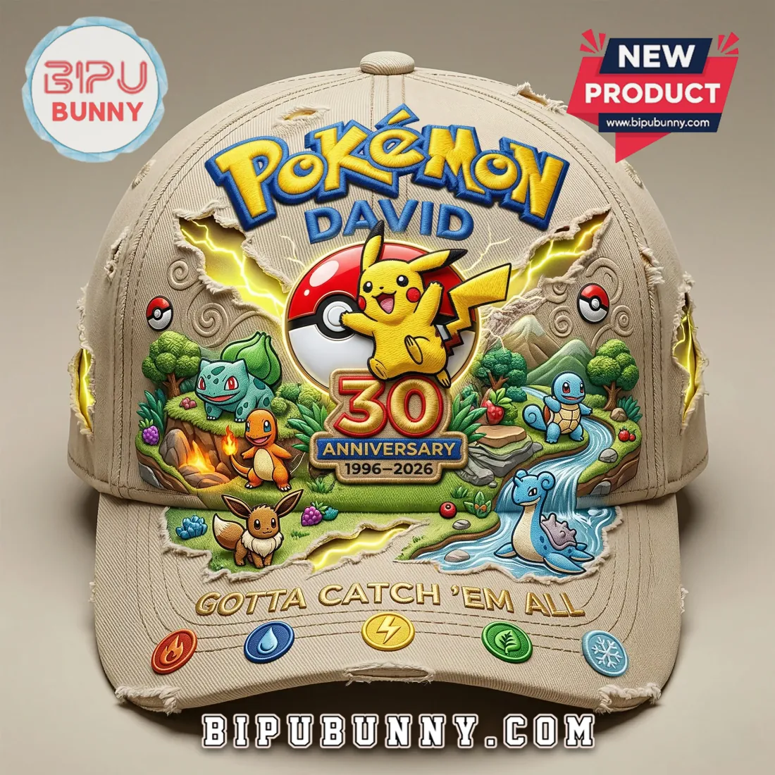 Pokemon 30th Anniversary Personalized Premium 3D Baseball Cap Pokemon 30th Anniversary Personalized Premium 3D Baseball Cap