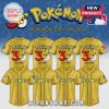 Yellow Pokemon 30th anniversary baseball jersey with Pikachu and team logos.!