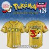 Pokemon 30th Anniversary Yellow Baseball Jersey with Pikachu and classic Pokemon character outlines!