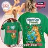 Green tee with I Heart Earth, Save Our Planet and Garfield cartoon graphic! Earth Day shirt!