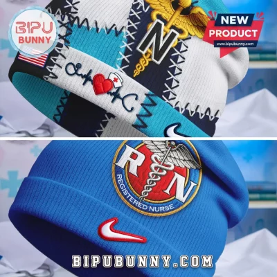 Premium Nurse RN Heartbeat Caduceus Patchwork Winter Beanie Hat
