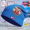 Blue beanie with Registered Nurse logo. Caduceus and RN text. White swoosh design. Medical apparel!