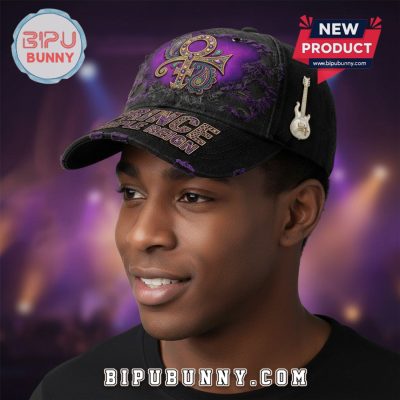 Prince Purple Reign Emblem 3D Premium Style Distressed Black Baseball Cap