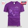 Purple V-neck shirt with graphic: A Queen was born in April, with butterflies and a high heel.!