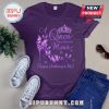 Purple t-shirt featuring 'A Queen was born in March' with butterflies, high heel, and crown graphic.!