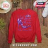 Red sweatshirt with 'A Queen was born in March' text, crown, high heel and butterflies graphic!
