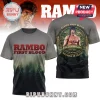 Gray Rambo First Blood 45th Anniversary tee with forest gradient, movie art, 'NOTHING IS OVER!' text!