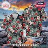 Floral Hawaiian shirt: black, green, red. Text: RED HOT CHILI PEPPERS. Band merch!