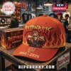 Orange hat featuring 'Ross the Boss' band logo, flames, RIP 1954-2026. Rock style!