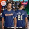 Blue baseball jersey featuring 'Venezuela' in gold script, player 'Acuña Jr.' and the number '21'!
