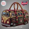 Rush band themed duffel bag with 'A Farewell to Kings', 'The Professor's Drum Kit', and 'The Holy Trinity' text!