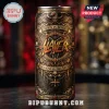 Black can with gold Slayer band logo. Text: Reign in Blood, Seasons in the Abyss. Gothic design!