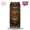 Black can; Slayer band art with eagle, skulls, and red gems; Text: Reign in Blood, Slayer, Seasons in the Abyss!