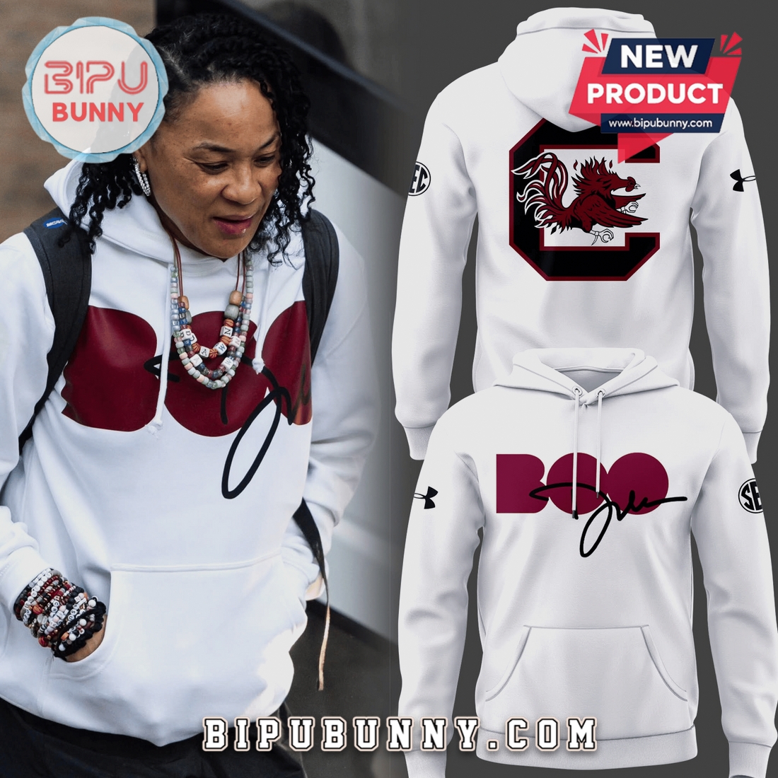 South Carolina Gamecocks Boo Signature White Fashion Hoodie South Carolina Gamecocks Boo Signature White Fashion Hoodie