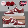 Customizable maroon and white sneakers with a team logo, signature graphic and personalized name option.!