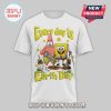 White tee: Spongebob & Patrick planting tree. Yellow text: Every day is Earth Day! Cute, cartoon style!