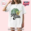 White tee with Spongebob, Earth, and black 'Love the Earth' text!