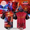Baseball jerseys: red & black Astros w/flames, Darth Maul Shadow Lord graphic. Houston Astros logo, Star Wars text!