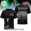 Black tee, Todd Rundgren tour dates. Labyrinth design, concert merch, Rundgren photo. Rock tee, black, white, and green hues!