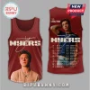 Burgundy tank top featuring singer 'MYERS' tour dates, block white text.!