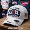 White distressed baseball cap with USA Baseball graphic, stars, stripes, 2026 text!