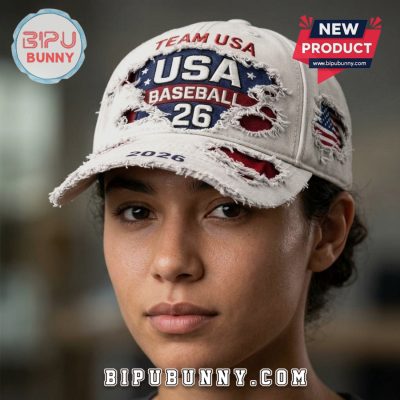 USA Baseball Team 2026 Distressed American Flag Embroidered Cap