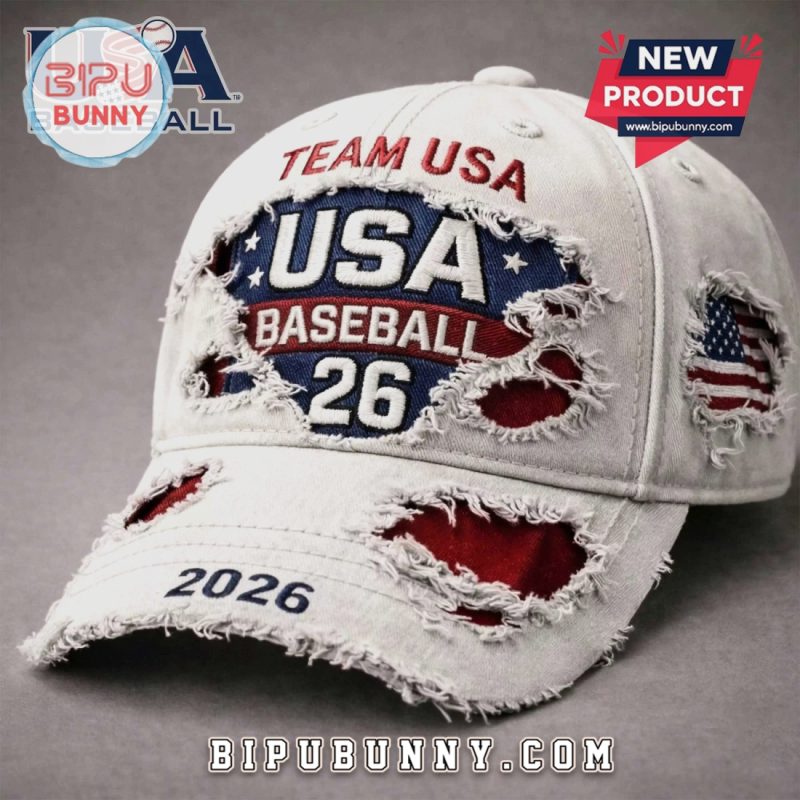 USA Baseball Team 2026 Distressed American Flag Embroidered Cap
