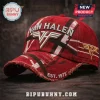 Red distressed Van Halen hat. White logo. EST. 1972 text. Cool rock vibe!