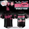 Black and pink 5 Seconds of Summer Everyone's A Star World Tour baseball jersey with LA Dodgers logo and band photo on back!