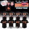 Black and orange 5 Seconds of Summer baseball jersey with 'Everyone's a Star! World Tour' text and MLB team logos!