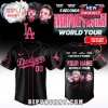 Custom black and pink Dodgers jersey for the 5 Seconds of Summer World Tour with band member photos and signatures on the back!
