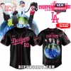 Black and pink custom baseball jersey for 5 Seconds of Summer World Tour with Dodgers text and band graphic on back!