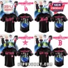 Black & pink 5 Seconds of Summer baseball jersey with 'Everyone's a Star! World Tour' graphic & MLB team logos like Dodgers, Mets!