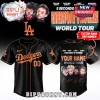 Custom black and orange 5 Seconds of Summer Dodgers baseball jersey with band photo, signatures, and World Tour text!