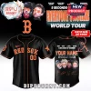 Custom black and orange 5 Seconds of Summer baseball jersey with Red Sox logo and World Tour design for fans!