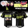 Black baseball jersey with neon yellow Dodgers logo and 5 Seconds of Summer Everyone's A Star! World Tour design on the back!